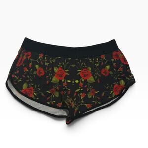 Ultracor Womens XS Running Shorts Black Red Rose Floral Dolphin Hem Lined NWOT